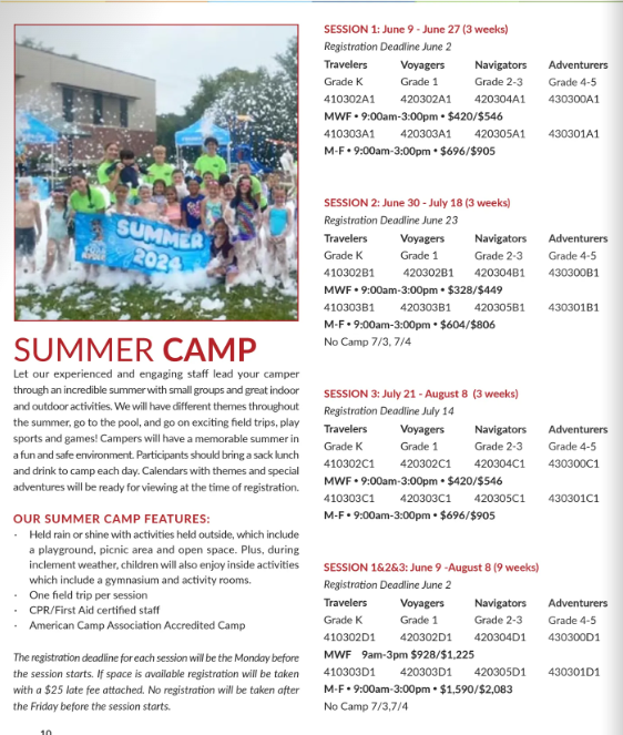 Summer Camp Pricing